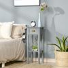 2-Tier Tall Side Table, Night Stand Narrow Accent Table with Drawer & Bottom Shelf for Space Saving, for Living Room or Bedroom, Gray