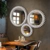 Vintage 17'' x 17'' Wood Round Hanging Gear Shape Decorative Mirror Patchwork Effect With Large-size Mirrors Individually On Art Walls,Sold Individual