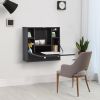 Wall Mounted Desk Black Floating with Storage Shelves Foldable Tabletop Space Saving Design