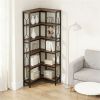 7‑Tier Hexagonal Corner Bookshelf – Black Metal & Wood Modern Space‑Saving Rack