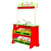 Wooden Puppet Theater with Curtains, 2-in-1 Reversible Play Store, Double-Sided Grocery Store Playset with Chalkboard & Cash Register