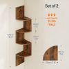 Corner Shelf Wall-Mounted, Set of 2 Floating Corner Shelves for Wall, 4-Tier Corner Bookshelves Rustic Brown