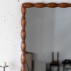 Mid-Century Modern Mirror with Solid Wood Frame,Wall-Mounted High-Definition Non-deformable Bedroom Mirror, Living Room Mirror,Brown