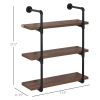 3-Tier Industrial Pipe Shelves, Floating Wall Mounted Bookshelf, Metal Frame Display Rack for Living Room or Bedroom, Rustic Brown