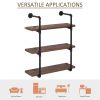 3-Tier Industrial Pipe Shelves, Floating Wall Mounted Bookshelf, Metal Frame Display Rack for Living Room or Bedroom, Rustic Brown
