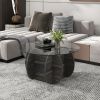 35" Round Coffee Table Unique Circle Center Table with Tempered Glass Top and Solid Wood Base