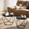Small Round Coffee Table Set of 2, Nesting Side Tables for Living Room or Bedroom, Modern Accent End Tables,Black