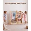Kids Dress Up Storage, with Mirror, Dress Up Closet, Toddler Wardrobe Closet for Little Girls, Armoire with Shelves & Bottom Tray, Costume Organizer