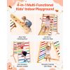 Indoor Playground Jungle Gym, 4-in-1 Wooden Indoor Playground Playset with Climbing Rock, Slide, Wooden Ladder & Gym Rings
