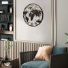 36 Inch Large Black Metal Wall Clock, Modern Silent World Map Wall Clock with Vintage Gold Arabic Numeral, Decorative for Living Room, Entryway