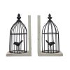 Set of 2 Distressed Black Bird Cage Bookends – Antique White Finish