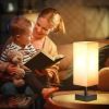 Small Table Lamp for Bedroom - Bedside Lamps for Nightstand, Minimalist Night Stand Light Lamp with Square Fabric Shade
