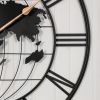 36 Inch Large Black Metal Wall Clock, Modern Silent World Map Wall Clock with Gold Pointers, Decorative for Living Room, Entryway, Dinning Room, Bedro