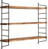 23-Inch Modern Industrial Metal and Torched Wood Adjustable Wall Mounted 3-Tier Display Floating Shelf
