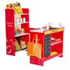 Kids Grocery Store Playset, Wooden Play Store with Shopping Bag, Kids Supermarket Pretend Play Toy Set with Conveyor Belt, Scanner, Cash Register