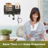 Black Wooden Wall‑Mounted Mail & Key Organizer with Drawer and Hooks – Modern Entryway Accent