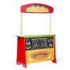 Wooden Puppet Theater with Curtains, 2-in-1 Reversible Play Store, Double-Sided Grocery Store Playset with Chalkboard & Cash Register