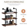 3-Tier Industrial Pipe Shelves, Floating Wall Mounted Bookshelf, Metal Frame Display Rack for Living Room or Bedroom, Rustic Brown