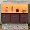 Kids Wooden Storage Organizer with LED Lighting – Open Shelf & 3 Fabric Bins, White