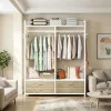 Freestanding Walk-In Closet Organizer – Rustic Garment Rack with Drawers & Shelves