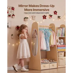 Kids Dress‑Up Closet with Mirror – Wooden Wardrobe Organizer for Little Girls
