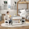 Kids 3‑Piece Activity Table Set – Reversible Chalkboard Top with Storage & Bookshelf, Gray
