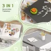 Kids 3‑Piece Activity Table Set – Reversible Chalkboard Top with Storage & Bookshelf, Gray