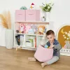 Kids Wooden Storage Organizer with LED Lighting – Open Shelf & 3 Fabric Bins, White