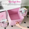 Kids Wooden Storage Organizer with LED Lighting – Open Shelf & 3 Fabric Bins, White