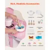Wooden Play Kitchen for Kids – Real Lights & Sounds, Pretend Cooking Set with Accessories