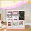 Pink Wooden Pretend Play Kitchen – Ice Maker, Chalkboard, Play Phone & Storage