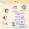 Pink Wooden Kids Play Kitchen – Lights, Sounds, Storage & Accessory Set