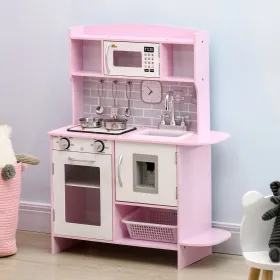 Pink Wooden Kids Play Kitchen – Lights, Sounds, Storage & Accessory Set