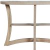 47" Taupe Half Moon Three Leg Console Table With Shelves