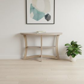 47" Taupe Half Moon Three Leg Console Table With Shelves