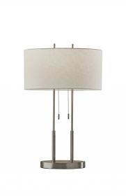27" Silver Metal Bedside Table Lamp With White Shade