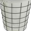 Large White Fabric Lined Metal Laundry Type Basket With Handle