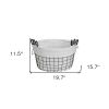 Set Of Three Black Oval Wire Baskets with White Fabric Liners and Handles