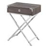 24" Silver And Deep Taupe Wood And Metal End Table With Drawer