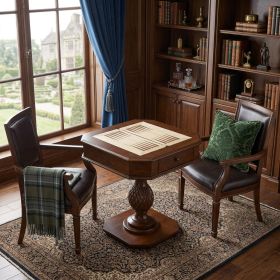 28" Brown Octagon Chessboard Console Table with Drawer – Functional Game Table & Accent Furniture