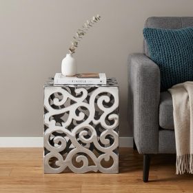 17" Silver Aluminum Square End Table – Modern Minimalist Accent