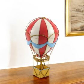 15" Red And White Metal Hand Painted Hot Air Balloon Tabletop Sculpture