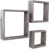 Set of Three Smoky Black Wood Square Hanging Dimensional Sculpture