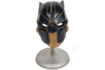 Black Panther Warrior King Helmet Collectible with Display Stand – Gold & Black Finish