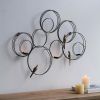 32" Black And Gold Metal Circles And Birds Hanging Sculpture With Votive Holders