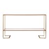 52" Clear and Gold Mirrored Glass and Metal Sled Console Table With Shelf