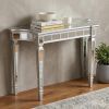 45" Silver Mirrored Glass and Wood Free Form Console Table