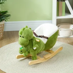 Plush Dinosaur Rocker with 32 Songs, Safety Seat & Wooden Base