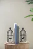 Set of 2 Distressed Black Bird Cage Bookends – Antique White Finish