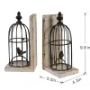 Set of 2 Distressed Black Bird Cage Bookends – Antique White Finish